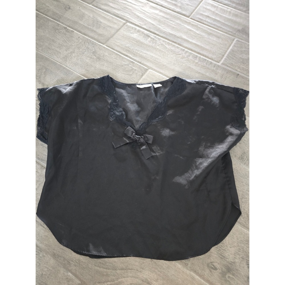 Vintage Victoria's Secret Gold Label Black Satin Lace V-Neck Sleep Top Medium